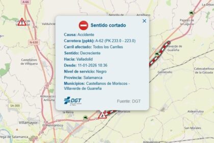Corte en la A-62 entre Salamanca y Villaverde de Guareña por una colisión entre dos camiones