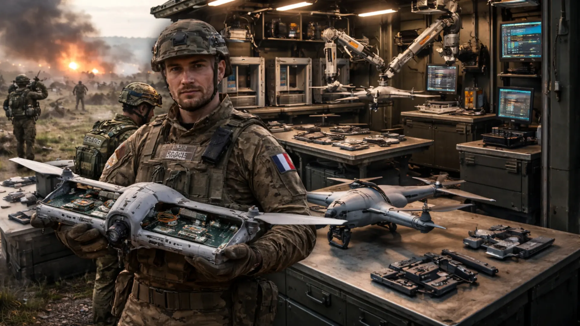 Francia revoluciona la guerra con la primera fábrica de drones portátil capaz de crear un dron en solo 3 horas en pleno campo de batalla