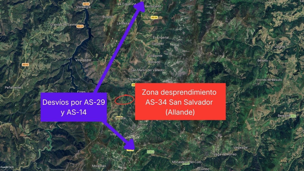 Un desprendimiento obliga al corte total de la AS-34, en Allande