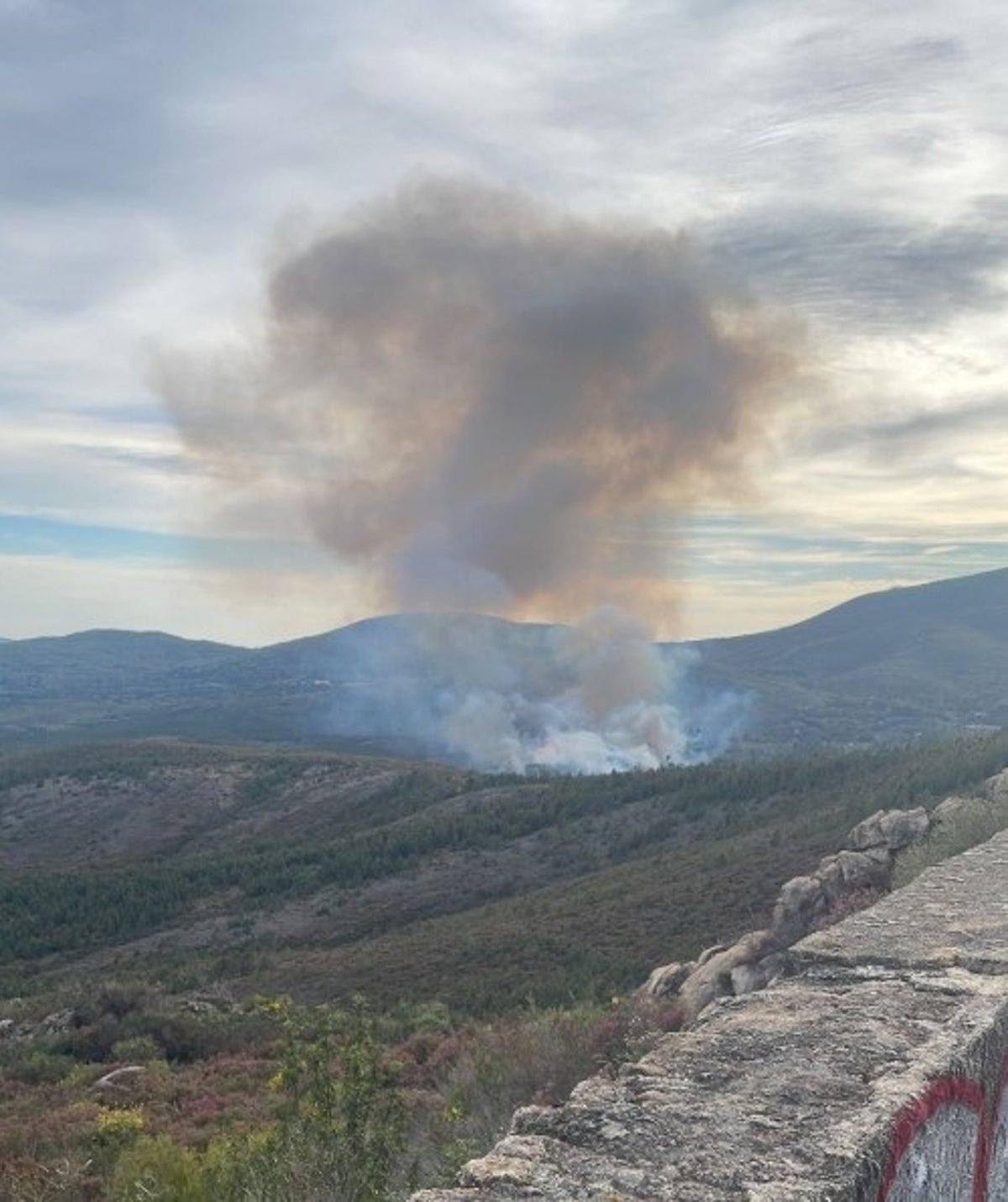 Medios aéreos y terrestres trabajan en la extinción de un incendio forestal declarado este domingo en Acebo