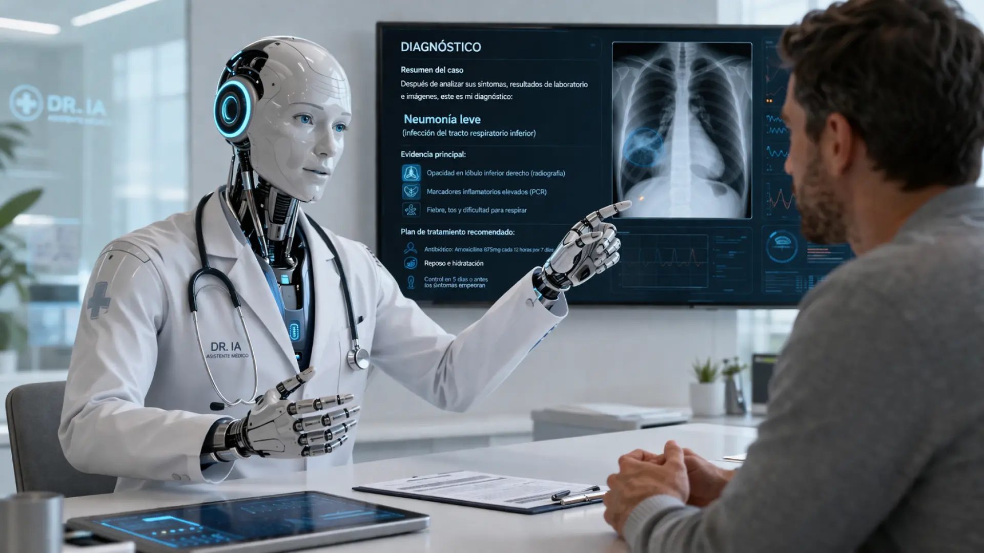 Un médico y una IA revisando juntos un diagnóstico médico