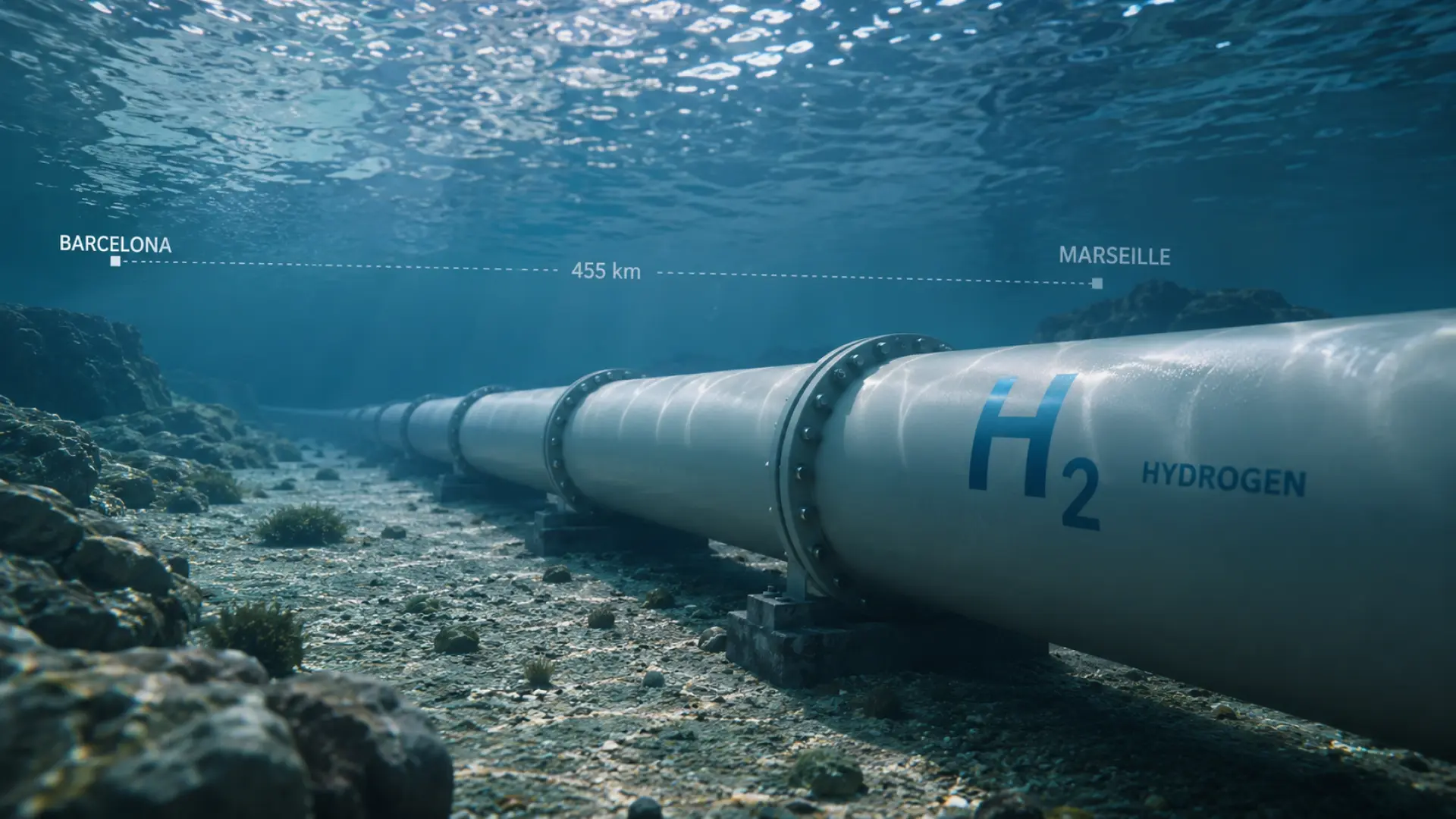 Un mapa ilustrativo del gasoducto submarino BarMar que unirá España con el sur de Francia.