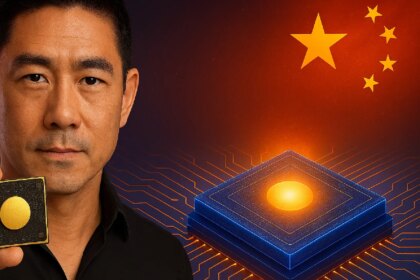 Imagen de un procesador fotónico con haces de luz, 'LightGen, el futuro de la computación'
