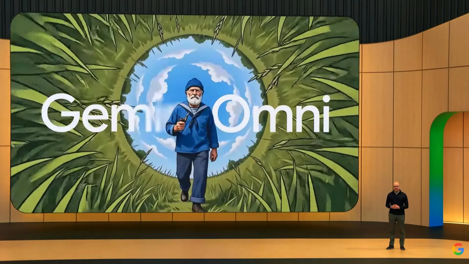 Imagen de la conferencia Google I/O 26 con el logotipo de Gemini Omni