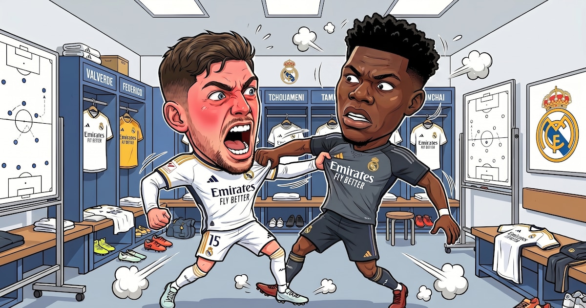Imagen de archivo de una tensión en el fútbol, con jugadores de Real Madrid en el vestuario