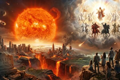 Imagen de un planeta Tierra en un entorno espacial amenazante con una gigante roja al fondo