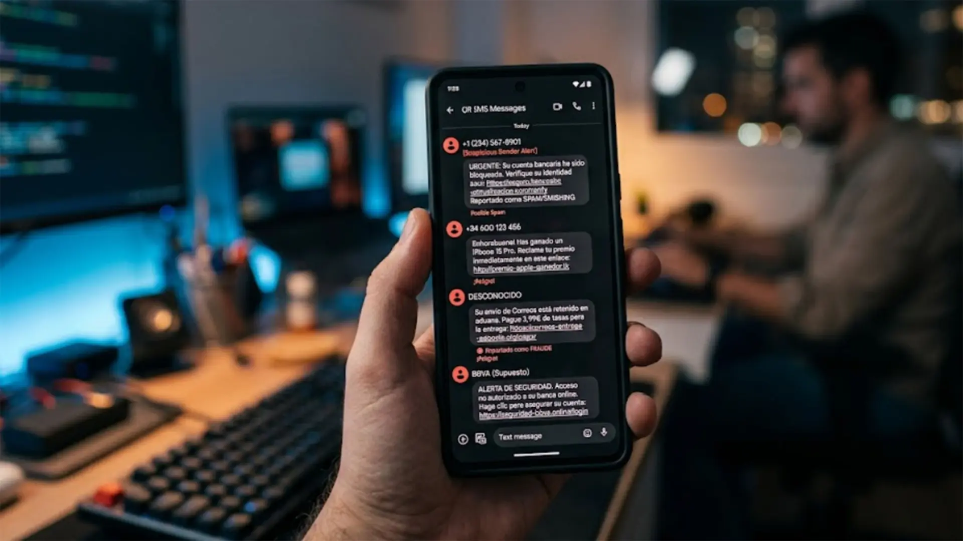 Imagen de una persona recibiendo un mensaje de texto en su teléfono móvil