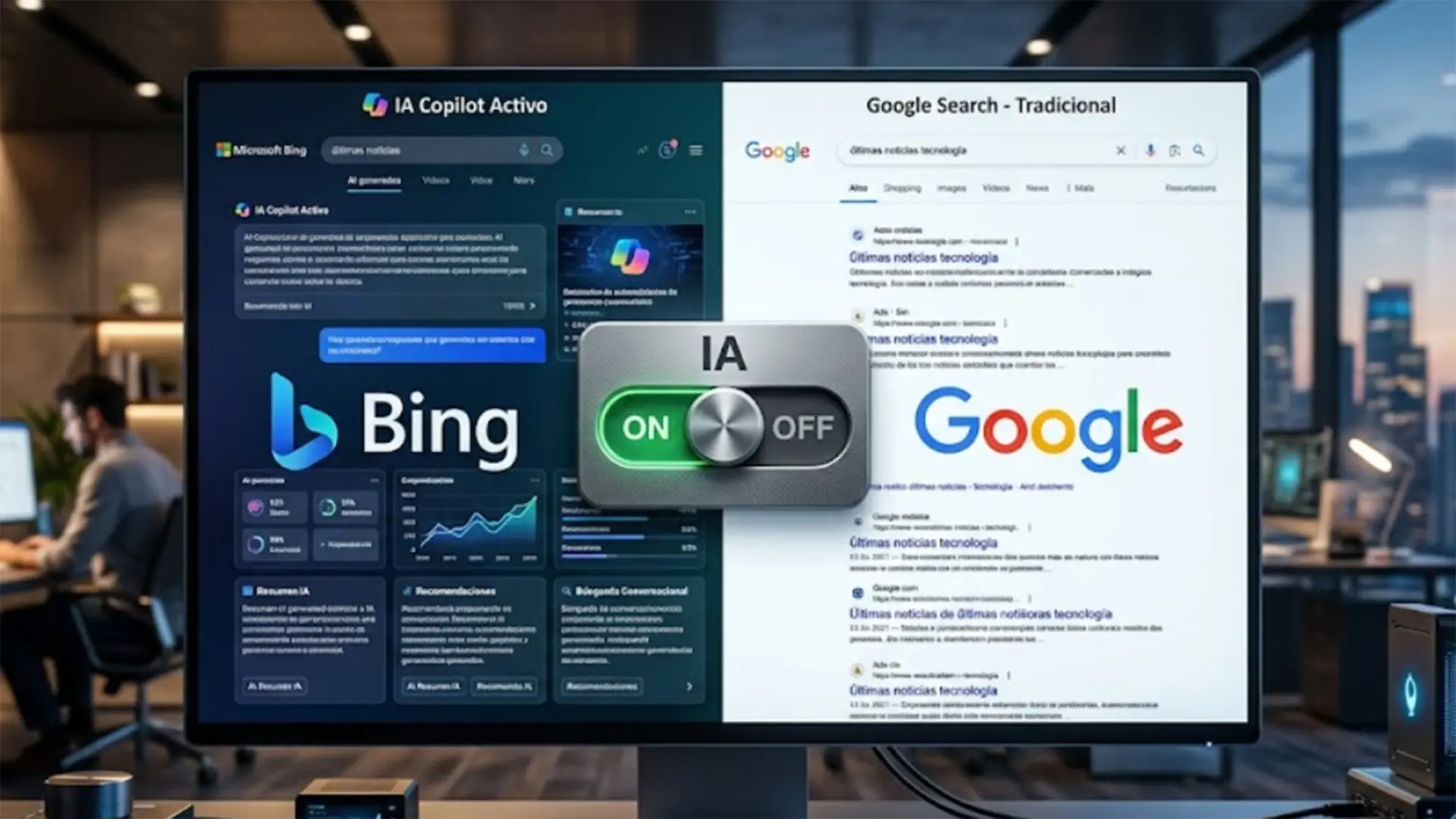 Usuario activando la extensión de Bing para desactivar respuestas de IA en su navegador
