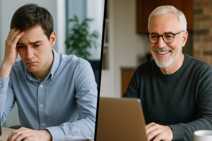 Joven graduado frente a una pantalla de ordenador con expresión de frustración por la falta de oportunidades laborales