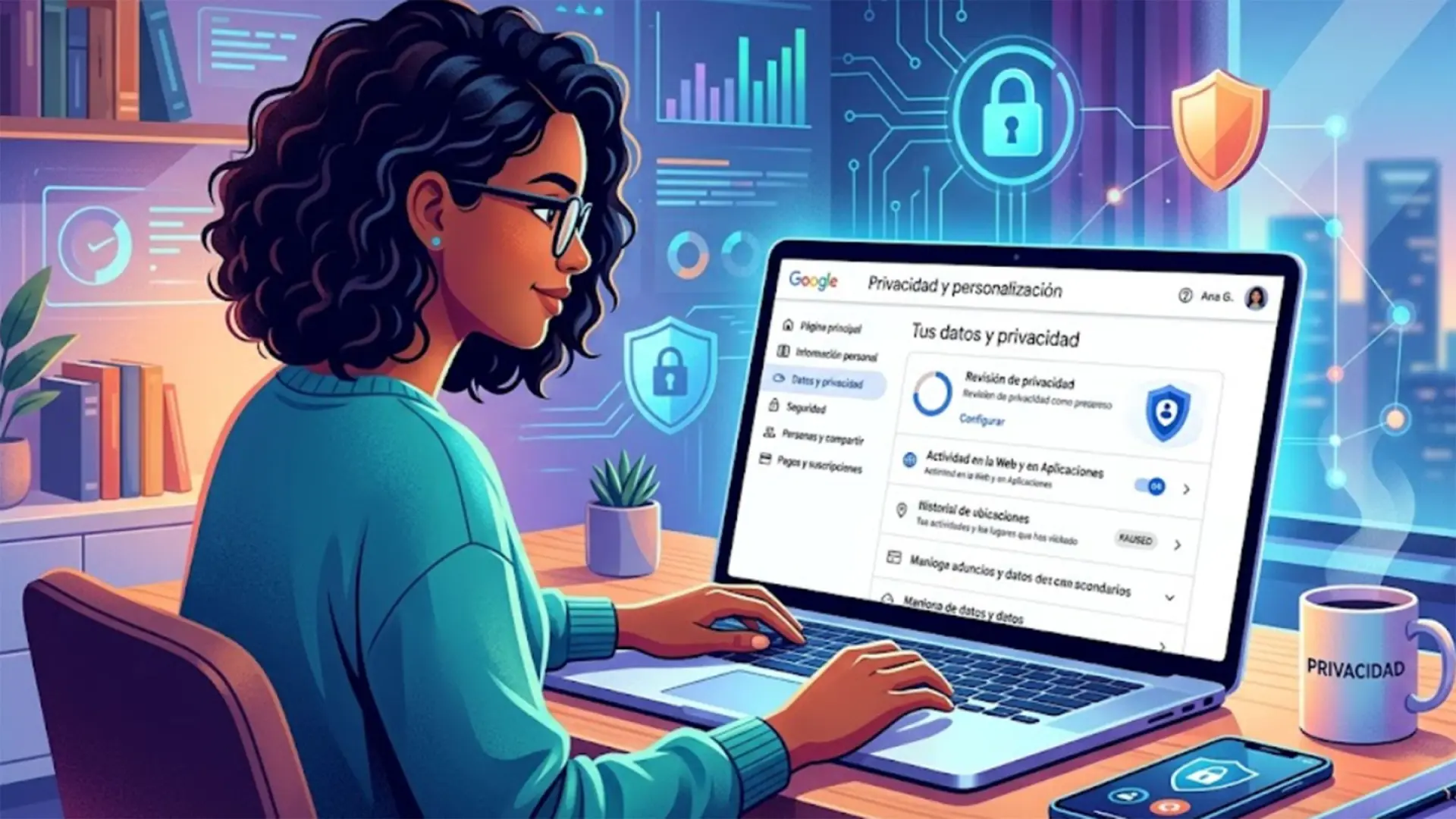 Pantalla de ajustes de privacidad de Google mostrando el nuevo control de historial y recomendaciones personalizadas