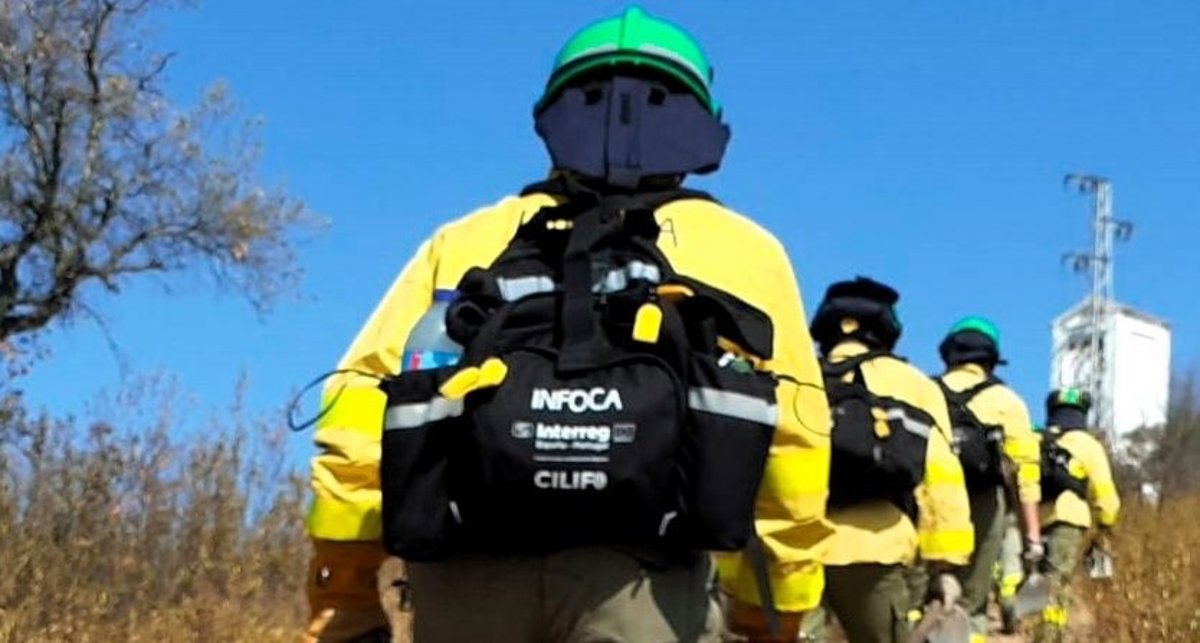 Bomberos forestales trabajan en la extinción de un incendio en el paraje Rancho del Guadiamar