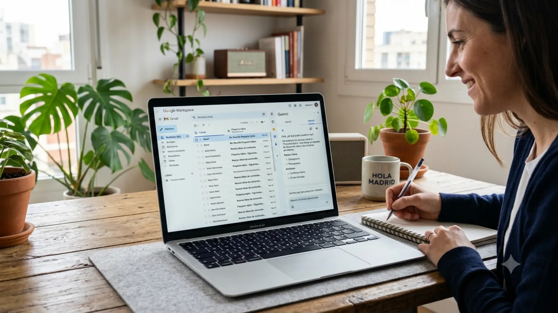 Interfaz de Gmail Live mostrando una conversación con IA en la bandeja de entrada