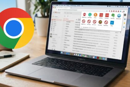 Pantalla de Chrome con extensiones bloqueadas y mensaje de prohibición de Google sobre límites de IA